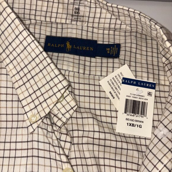 NEW NWT Polo Ralph Lauren Long Sleeve Classic Button Down Shirt 1XB Beige Brown - Picture 2 of 9